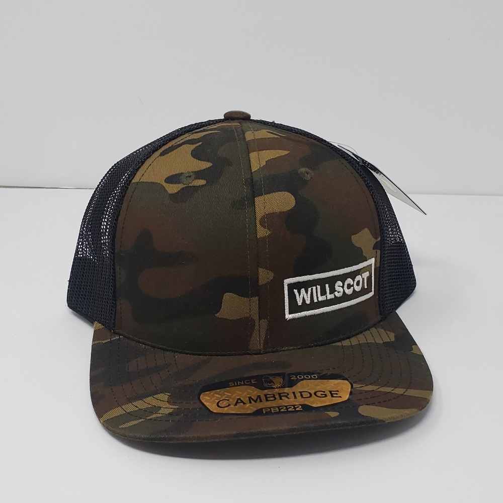 New Cambridge Willscot brand logo front snapback camo hat